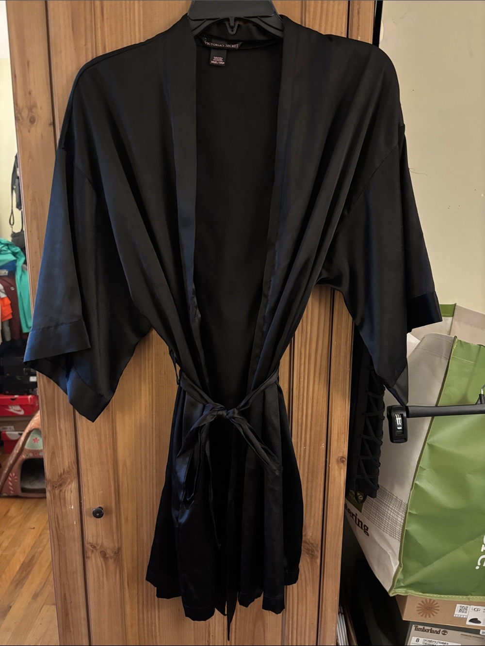 Victoria's Secret Black Satin Tie-Waist Robe
